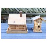 Wood Carved Bird Houses - House & Man