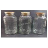 Embossed 13" Glass w Wood Top Cannisters