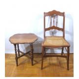 Cane Seat Wood Side Chair w Side Table