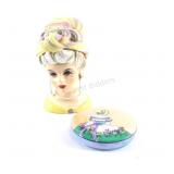 Hand Painted Lady Head w Material & Noritake Dish