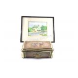 J. Meck Signed Original Watercolor &Tin Container