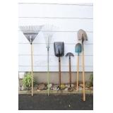 Collection of Lawn Rakes, Edger and Garden Shovels