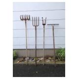 Set of Garden Rakes and Pitch Fork