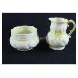 Belleek Pottery Dainty Ivory Yellow Ribbon Set