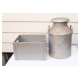 Heavy Metal Lidded Milk Can w Oshawa Dairy Crate
