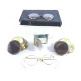 Antique Gold Rim Glass, Brass Powder Puff Holders