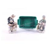 Artisian Glazed Pottery Dish w Figurines
