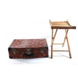 VTG USA Excelsior Fabric Suitcase w Wooden Seat