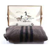 Canada Geese Tray w Wool Striped Blanket