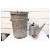 Galvanized Metal Watering Can, Scoop & Can