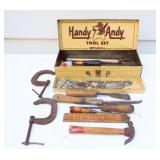 VTG Handy Andy Metal Tool Box w Older Tools