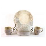 Ceramic Serving Platter, Chicken Canister & Mugs