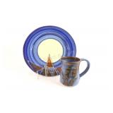 Signed Artisian Large Designer Pottery Plate, Mug