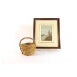Original D. Little Artwork w Woven Willow Basket