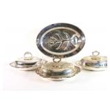 Silverplate Carving Meat Tray w Serving Bowls