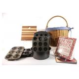 Wood Cutting Board, Muffin Trays, Cook Books