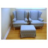 Baby Blue Wing Back Chairs w Yellow Daisies