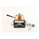 European Heavy Copper Fondue Set Cast Iron Grate