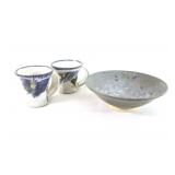 Signed Artisian Pottery Bowl & Mugs
