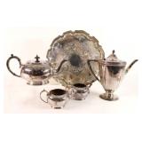 Silverplate Coffee & Tea Service Set w Tray