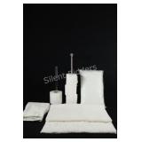 White Bath Mats, Toilet Tissue Holders, Pillow