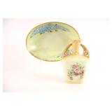 MZ Austria Blue Floral Dish & Austrian Floral Vase
