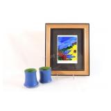 New Zealand SIgned Costal Scene Art & Pottery Set