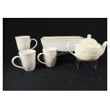 Ceramic Planter w Tea Pot & Coffee Mugs