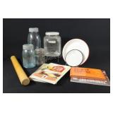 Stainless White Whistling Kettle, Mason Jars,