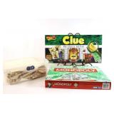 Clue, Monopoly and Wooden Building Block Set