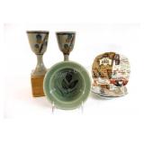 Pottery Wine Goblets, Nut Bowl & Cheese Plates