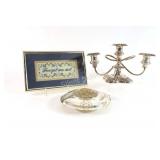 Silverplate Candlebrae, Floral Arranger w Frog