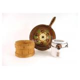 Wooden Sugar Bucket, Terracotta Frying Pan,