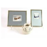 Signed Water Color Artwork, Artisian Signed Pot