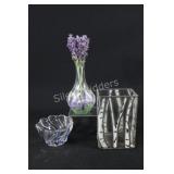 Hand Painted Bud & Square Vases w Blue Swirl Bowl