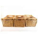 Three Rattan Storage Basket w Wooden Handles