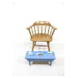 Maple Captain Chair w Folk Art Amish Bench