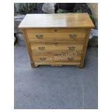 Antique Three  Drawer Solid Oak Dresser