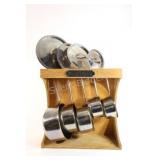 Le Creuset Set of Stainless Pots w Lids in Stand