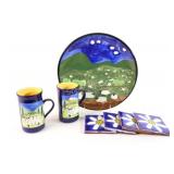 Glazed Hand Painted Artisian Plate, Mugs &Coasters