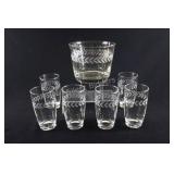 Etched Ice Bucket w Glassware Set