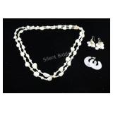 Agate Stone & Bead Multi Strand Necklace& Earrings