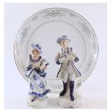 Blue & White Porcelain Figurines w Banbury Plate