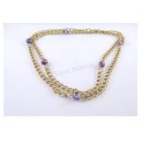 Large Gold Link & Stone Multi Strand Necklace