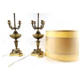 Regency Style Brass & Glass Candlebrae Table Lamps