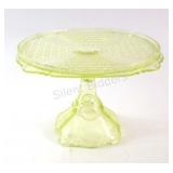 Vintage Yellow Vaseline Pedestal Glass Cake Stand