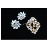 Aurora Borealis Rhinestone Brooch & Earrings Set.