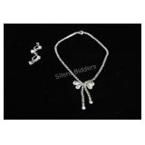 VTG Clear Rhinestone Necklace w Clip-on Earrings