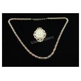 Thick Twisted Rope Gold Tone Necklace w Brooch