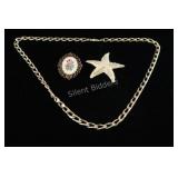 VTG Gold Tone Link Necklace w Brooches